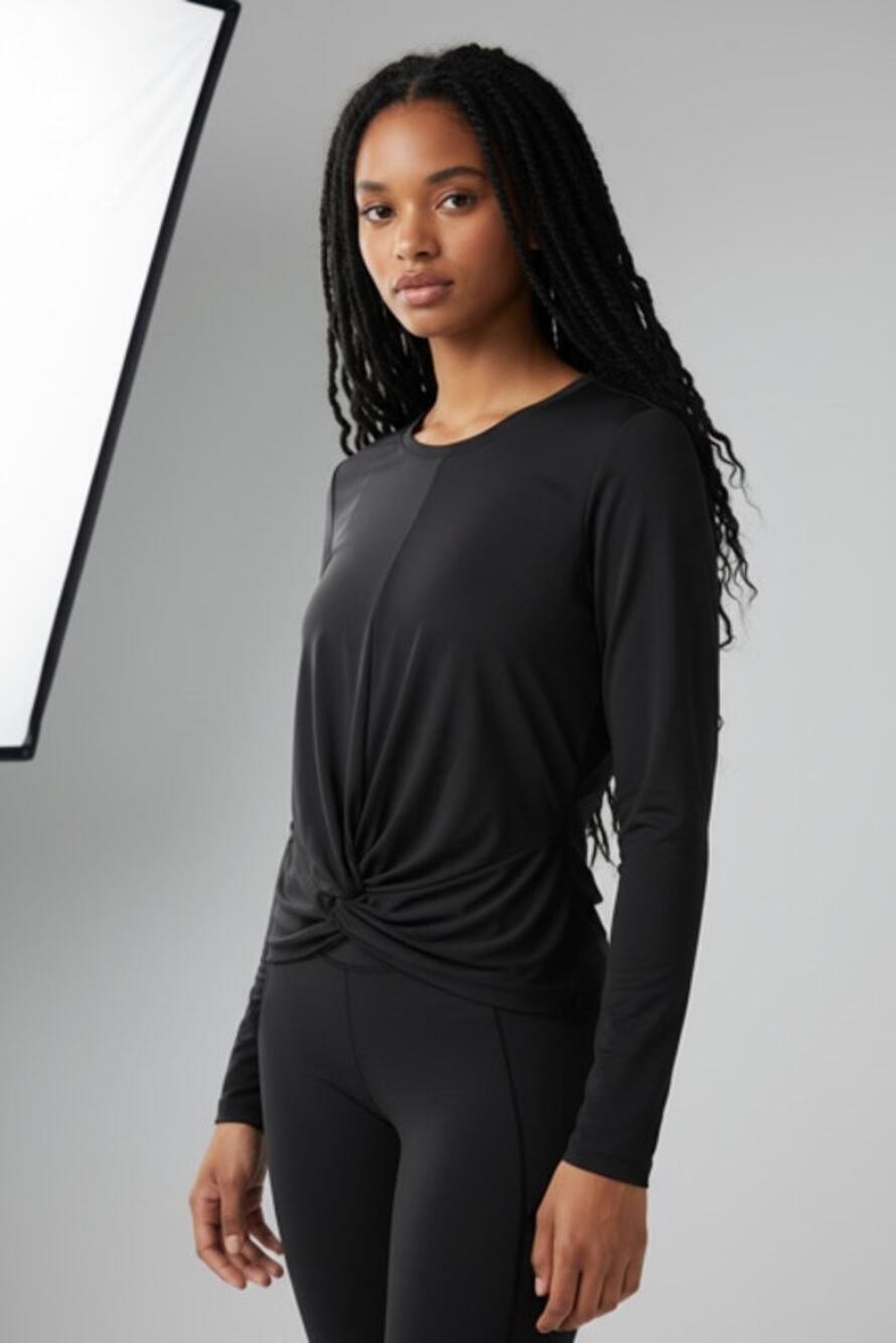 Athleta Women's L Black Twist Front Long Sleeve Stretch Top